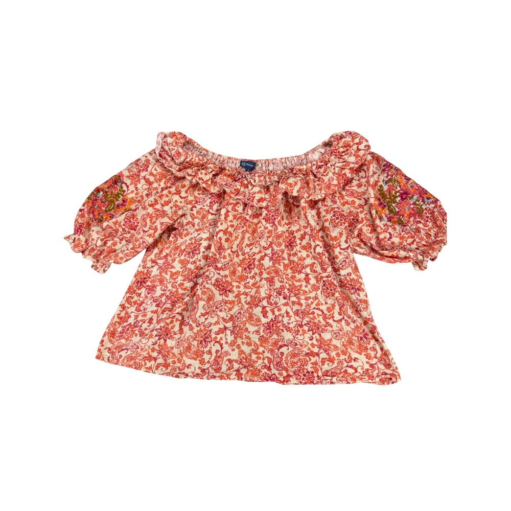 Democracy Womens Large Orange Floral Paisley Off Shoulder Top